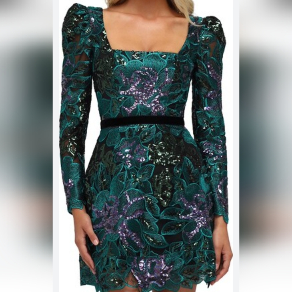 NEW HELSI ALICE FLORAL EMBROIDERED SEQUIN LONG SLEEVE COCTAIL DRESS. SIZE:SMALL - Picture 2 of 14